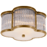 Plafon Basil mały w naturalnym mosiądzu z przezroczystymi prętami szklanymi i matowym szkłem