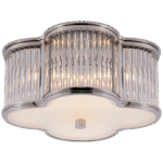 Plafon Basil mały w polerowanym niklu z przezroczystymi prętami szklanymi i matowym szkłem