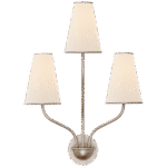 Mały kinkiet ścienny Montreuil w polerowanym srebrnym wykończeniu z lnianymi kloszami