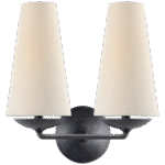 Kinkiet podwójny Fontaine w postarzanym żelazie z lnianymi kloszami