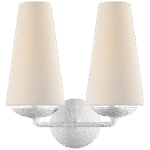 Kinkiet podwójny Fontaine w gipsie z lnianymi kloszami