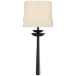 Średni kinkiet ogonowy Beaumont w postarzanym żelazie z lnianym kloszem