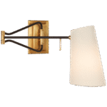 Kinkiet z ramieniem wahliwym Keil w ręcznie patynowanym mosiądzu antycznym i czerni z lnianym kloszem