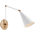 Kinkiet biblioteczny podwójny Clemente w kolorze białym i ręcznie patynowanym mosiądzu antycznym