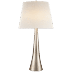 Lampa stołowa Dover w polerowanym srebrnym wykończeniu z lnianym kloszem