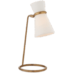 Lampa stołowa Clarkson w ręcznie patynowanym mosiądzu antycznym z lnianym kloszem