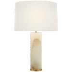 Lampa stołowa Lineham w alabastrze z lnianym kloszem