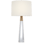 Lampa stołowa Olsen w krysztale i ręcznie patynowanym mosiądzu antycznym z lnianym kloszem