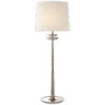 Średnia lampa kominkowa Beaumont w polerowanym srebrnym wykończeniu z lnianym kloszem