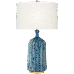 Lampa stołowa Culloden w kamykowym akwamarynie z lnianym kloszem