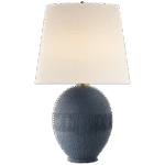 Lampa stołowa Toulon w perłowym niebieskim z lnianym kloszem