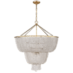 Żyrandol dwupiętrowy Jacqueline w ręcznie patynowanym mosiądzu antycznym z przezroczystym szkłem