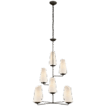 Żyrandol pionowy Fontaine w postarzanym żelazie z lnianymi kloszami