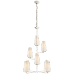 Żyrandol pionowy Fontaine w gipsie z lnianymi kloszami