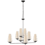 Duży żyrandol przesunięty Fontaine w postarzanym żelazie z lnianymi kloszami