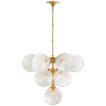 Żyrandol piętrowy Cristol w ręcznie patynowanym mosiądzu antycznym z białym szkłem prążkowanym