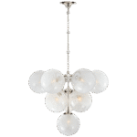 Żyrandol piętrowy Cristol w polerowanym niklu z białym szkłem prążkowanym