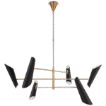 Duży żyrandol obrotowy Franca w ręcznie patynowanym mosiądzu antycznym z czarnymi kloszami