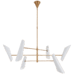 Duży żyrandol obrotowy Franca w ręcznie patynowanym mosiądzu antycznym z białymi kloszami