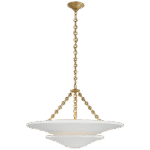 Średni żyrandol piętrowy Mollino w ręcznie patynowanym mosiądzu antycznym z białym gipsowym kloszem