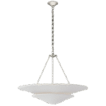 Duży żyrandol piętrowy Mollino w polerowanym niklu z białym gipsowym kloszem