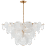 Duży żyrandol Loire ze złoceniem z białym szkłem prążkowanym