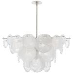 Duży żyrandol Loire w polerowanym niklu z białym szkłem prążkowanym