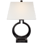 Duża lampa stołowa Ring Form w brązie z lnianym kloszem