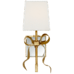 Mały kinkiet Ellery Gros-Grain Bow w miękkim mosiądzu z kremowym lnianym kloszem