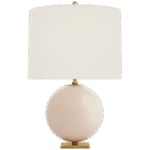 Lampa stołowa Elsie w różowym malowanym szkle z kremowym lnianym kloszem