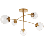 Średni żyrandol mobilny Prescott w miękkim mosiądzu z przezroczystym szkłem