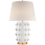 Średnia lampa Linden w kolorze białym gipsowym z lnianym kloszem