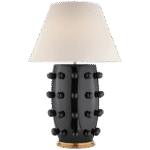 Lampa stołowa Linden w kolorze czarnym z lnianym kloszem