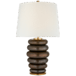 Lampa stołowa Phoebe wielopoziomowa w kryształowym brązie z lnianym kloszem