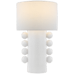 Wysoka lampa stołowa Tiglia w kolorze białym gipsowym z lnianym kloszem