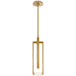 Mała lampa wisząca płaska Melange w antycznym patynowanym mosiądzu z alabastrem