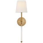 Kinkiet Camille w ręcznie patynowanym mosiądzu antycznym z lnianym kloszem