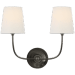 Kinkiet podwójny Vendome w brązie z lnianymi kloszami