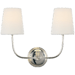 Kinkiet podwójny Vendome w polerowanym niklu z lnianymi kloszami