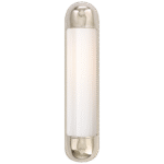 Długi kinkiet Selecta w polerowanym niklu z białym szkłem