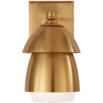 Mały kinkiet Whitman w ręcznie patynowanym mosiądzu antycznym z ręcznie patynowanym mosiężnym antycznym i białym szklanym kloszem