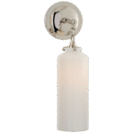 Mały kinkiet cylindryczny Katie w polerowanym niklu z białym szkłem