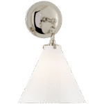 Mały kinkiet stożkowy Katie w polerowanym niklu z białym szkłem