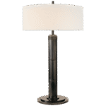 Wysoka lampa stołowa Longacre w brązie z lnianym kloszem