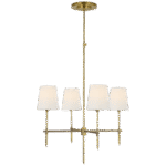 Mały żyrandol Bryant w ręcznie patynowanym mosiądzu antycznym z lnianymi kloszami