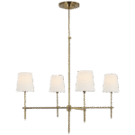 Duży żyrandol Bryant w ręcznie patynowanym mosiądzu antycznym z lnianymi kloszami