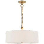 Lampa wisząca Reed w ręcznie patynowanym mosiądzu antycznym z lnianym kloszem