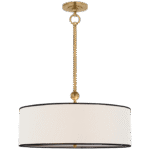 Lampa wisząca Reed w ręcznie patynowanym mosiądzu antycznym z lnianym kloszem z czarną obwódką