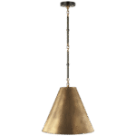 Mała lampa wisząca Goodman w brązie i ręcznie patynowanym mosiądzu antycznym z ręcznie patynowanym mosiężnym kloszem antycznym