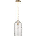 Lampa wisząca cylindryczna Katie w ręcznie patynowanym mosiądzu antycznym z nasiennym szkłem